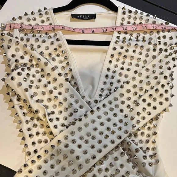 AKIRA Silver Spike Studded White Bodysuit Festival Clubwear - Picture 5 of 6